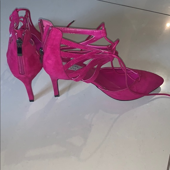 Hot pink lace up heels - Picture 3 of 6
